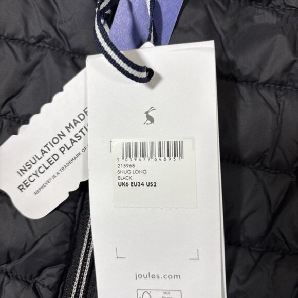 NWT Joules Jacket Womens US 2 Black Snug Long Puffer Showerproof Hooded Coat - Picture 3 of 9